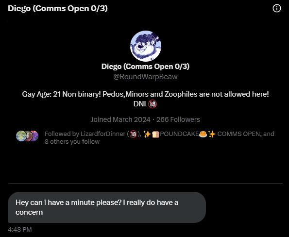 Just a heads up to everyone. It looks like @/RoundWarpBeaw got hacked. Please do not respond and just report and block.