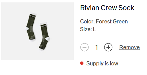 LivingInKaos's tweet image. Yo, if you been 'ballin the green Rivian socks, better hurry. They are about gone. Your local Space likely will still have some for a bit though ....