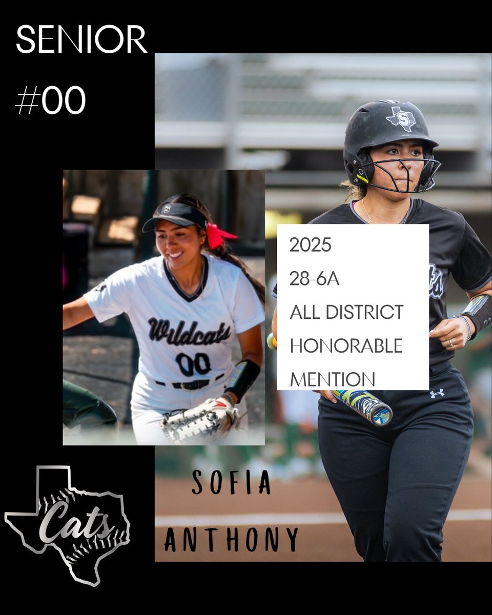 Congrats to our SENIOR, Sofia Anthony, for earning All District Honorable Mention this season! 🥎🖤🩶🐾