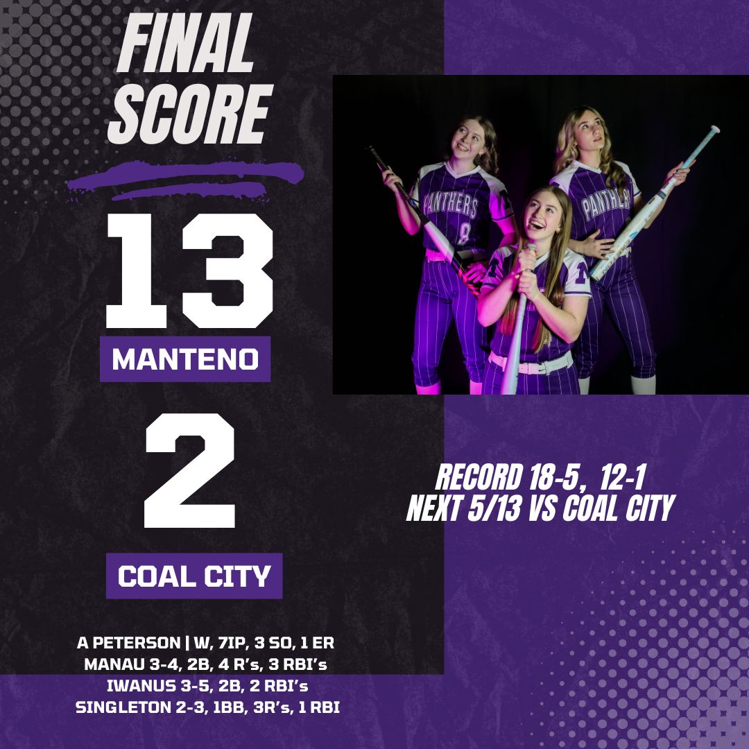 Manteno Softball (@mantenosoftball) on Twitter photo 🥎🐾💜Tonight's W secures a share of the conference title. Back to back championships. We look to earn the title outright tomorrow. <a href="/MHSscores/">Manteno Athletics</a> <a href="/MantenoStrength/">Manteno HS Strength & Performance Dept.</a> <a href="/MHS_AthBoosters/">Manteno Ath Boosters</a> <a href="/TDJsports/">Daily Journal Sports</a> <a href="/ica_softball/">ICA Softball</a> 🥎🐾💜Tonight's W secures a share of the conference title. Back to back championships. We look to earn the title outright tomorrow. <a href="/MHSscores/">Manteno Athletics</a> <a href="/MantenoStrength/">Manteno HS Strength & Performance Dept.</a> <a href="/MHS_AthBoosters/">Manteno Ath Boosters</a> <a href="/TDJsports/">Daily Journal Sports</a> <a href="/ica_softball/">ICA Softball</a>