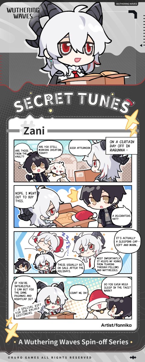 Wuthering Waves Official Comic Series | Secret Tunes
[Zani]
Zani's secret to get a good night's sleep is…?
#WutheringWaves 
#Zani
