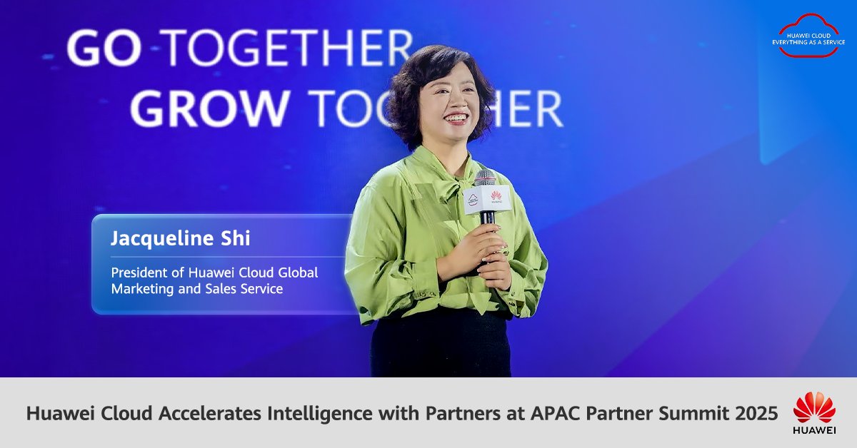 Huawei's tweet image. At the #Huawei Cloud APAC Partner Summit 2025 in Thailand, #HuaweiCloud highlighted its commitment to enhancing AI deployment with over 400 local partners. By advancing technological capabilities and fostering mutually beneficial initiatives, Huawei and its partners are driving…