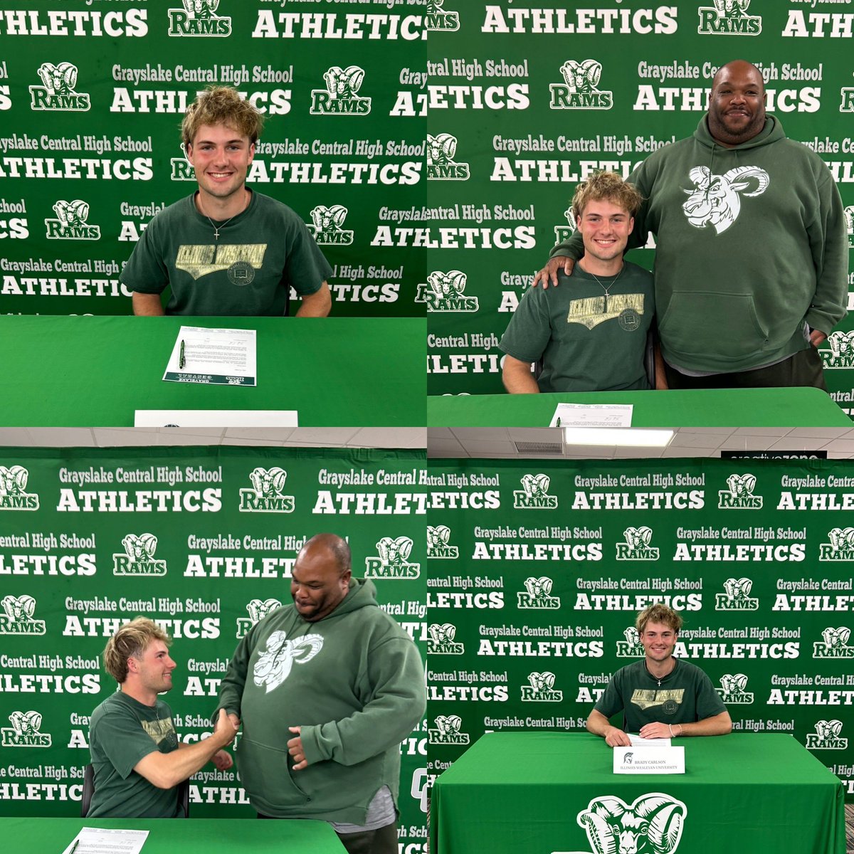 Iron Brady Carlson signed a Letter of Intent with Illinois Wesleyan Football today. <a href="/IWUTitanFball/">ILLINOIS WESLEYAN FOOTBALL</a> gains a talented and relentless athlete. Congratulations Brady, Grid-Iron Rams will be watching. #Iron #Proud #Rams