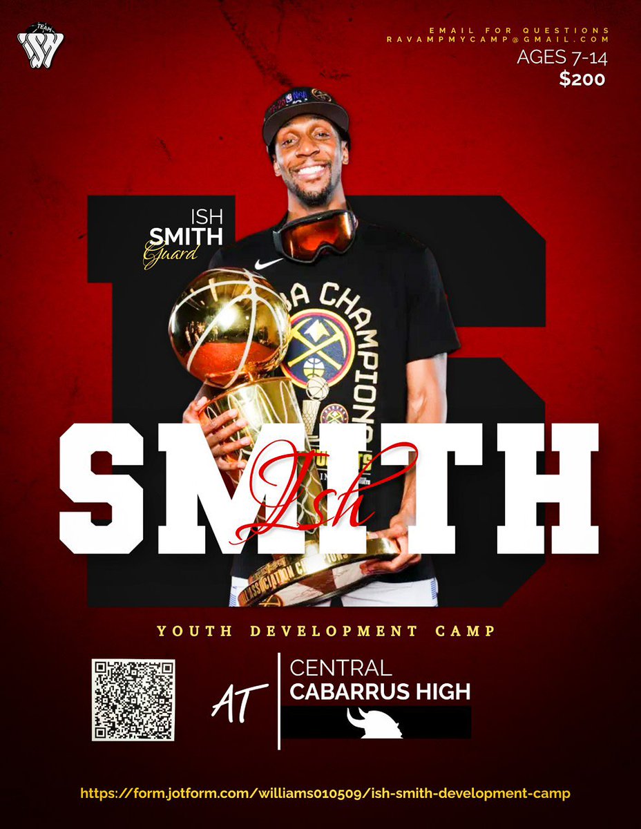 Central Cabarrus HS Basketball (@ccviking_bball) on Twitter photo Ish Smith camp is BACK at Central Cabarrus!!
Come all Boys and girls, ages 7 to 14!!! Can’t wait to see you there. <a href="/IshSmith/">Ishmael Smith</a> Ish Smith camp is BACK at Central Cabarrus!!
Come all Boys and girls, ages 7 to 14!!! Can’t wait to see you there. <a href="/IshSmith/">Ishmael Smith</a>