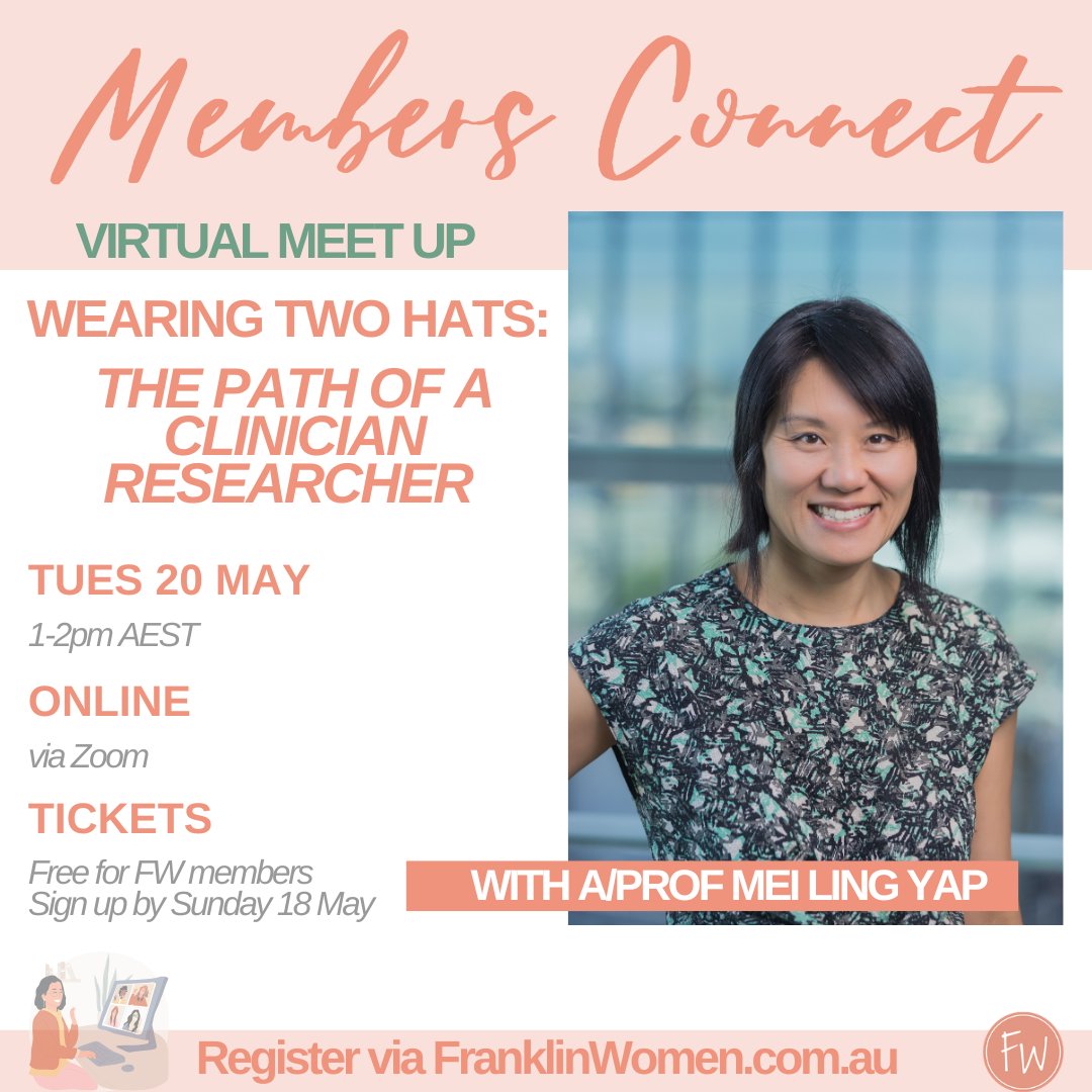 We’ve invited our brilliant friend A/Prof Mei Ling Yap, a specialist radiation oncologist &amp; <a href="/nhmrc/">NHMRC</a> Emerging Leader Fellow to share her journey as a clinician researcher at our next Members Connect Virtual Meetup. 

Free for FW members! Come along 👉 franklinwomen.com.au/event/members-…