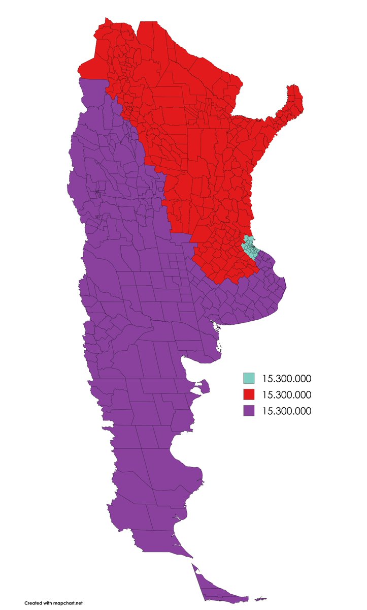 Un tipo dividio el mapa de Argentina en 3 regiones, cada una con la misma población.

Es una locura.