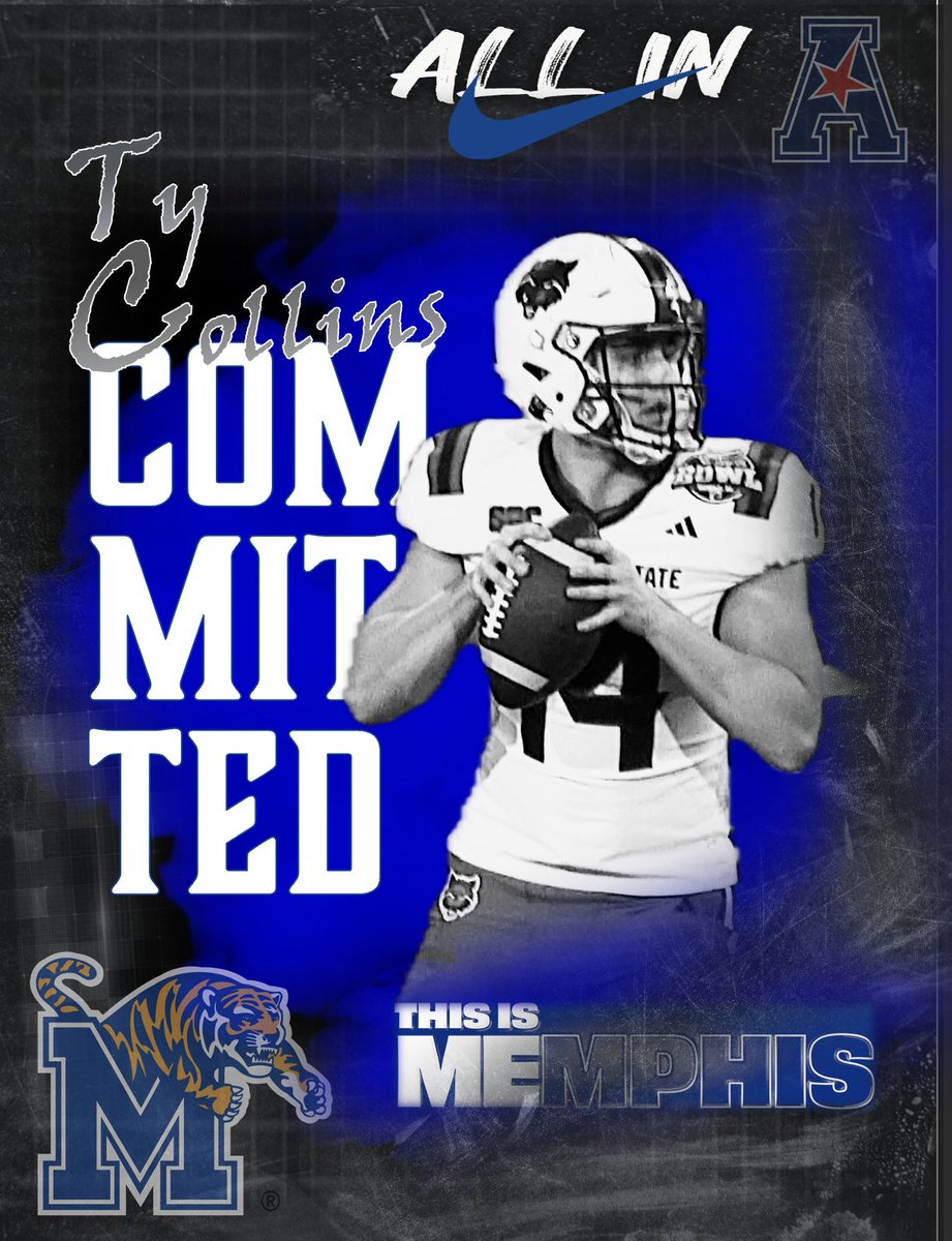 TyCollins2024's tweet image. AGTG ! Excited for the next chapter at the University of Memphis. Thank you Coach Stewart, Coach Cramsey and Head Coach Ryan Silverfield for asking me to join the Tigers. ALL IN 🐯📘🇺🇸🏈
@MemphisFB @MemphisFBRec @coachdmstewart @tcramsey19 @RSilverfield @VisionQb @QBHitList…