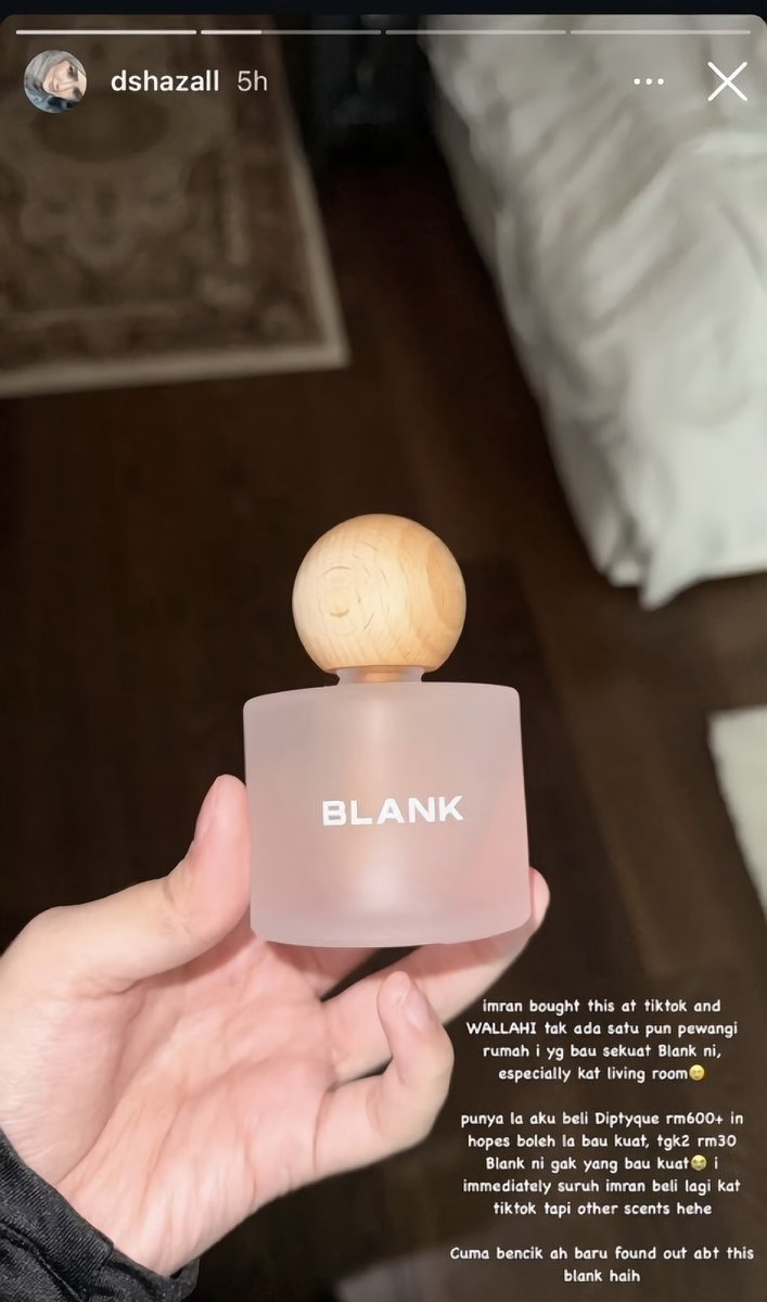 Sebab Dahlia laa i teracun beli blank perfume blank!! Katanya LAGI WANGI dari her Diptyque perfume harga RM600 😮‍💨✋🏻