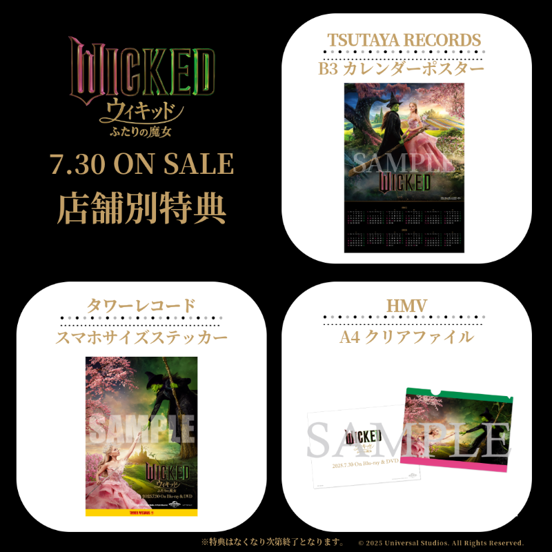 happinet_p's tweet photo. 🪄｡⋆･*:･ *
『ウィキッド ふたりの魔女』
 4K UHD＆ブルーレイ＆DVD
　　 7/30(水)発売決定！

💚シング・アロング版
🩷監督／
#シンシア・エリヴォ＆#アリアナ・グランデ
による2種類の本編音声解説など
本編がさらに楽しめる特典満載！

店舗別特典は画像を✅

#映画ウィキッド #ふたりの魔女
