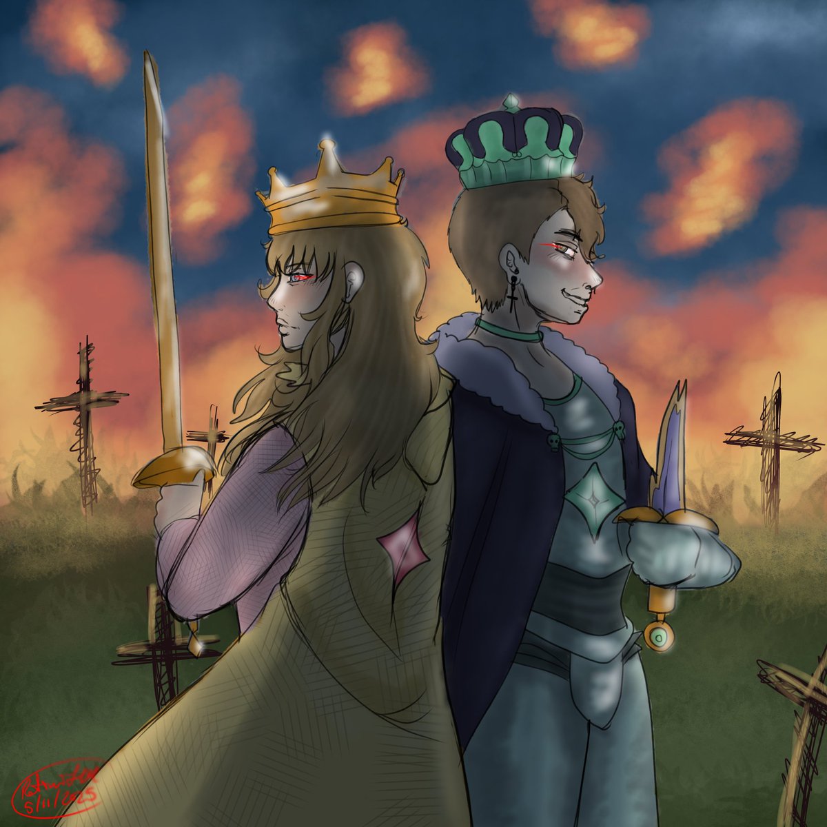 RotiniLM's tweet image. GUYS I made the art of my new haircut, but I made it a villainous picture of me and my bestie so yippee new pfp