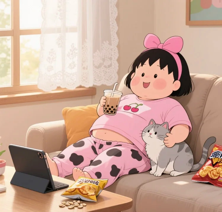 午前中の陽ざしはちょうどいいね🌞。ソファとスナック、タピオカミルクティーに猫ちゃん🐱、こんな幸せ誰が拒める？💖