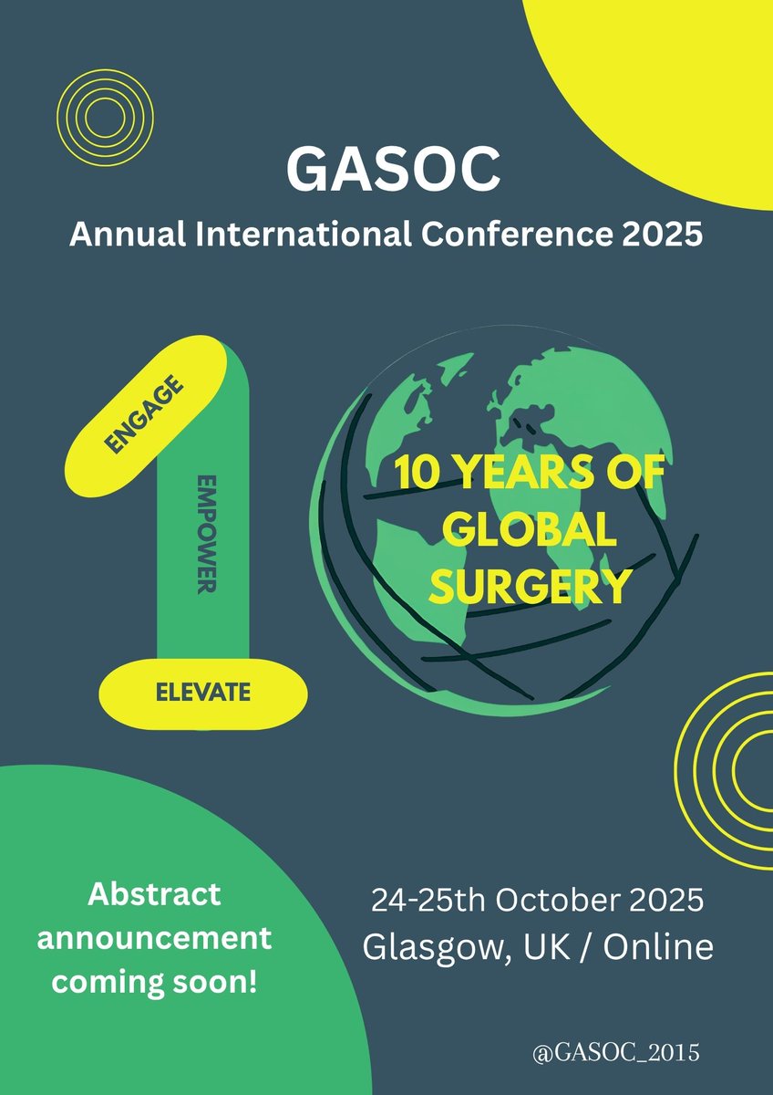 Today is #GlobalSurgeryDay! It is 10 years since the Lancet Commission on Global Surgery and since GASOC was formed. 

Keep an eye out for details of our 2025 conference- we'll be having key discussions on the past, present &amp; future of #globalsurgery