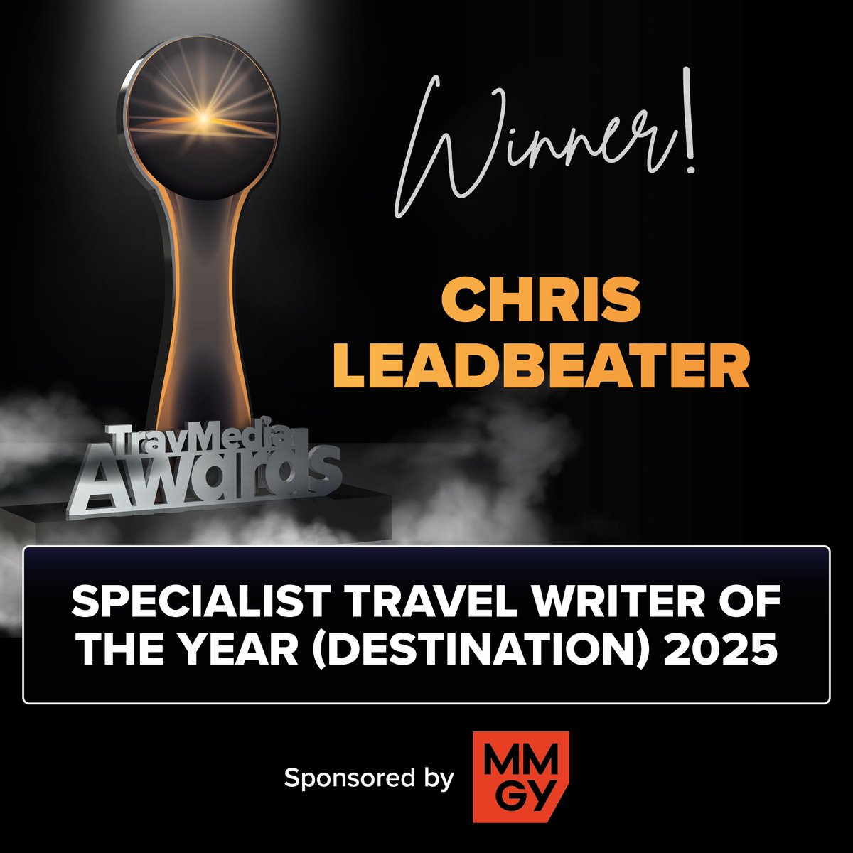 Congratulations to Chris Leadbeater, Travel Correspondent at The Telegraph, on being awarded Specialist Travel Writer of the Year (Destination), sponsored by MMGY.

A US fanatic, his winning articles included a visit to the less-known Washington State town of Aberdeen, the