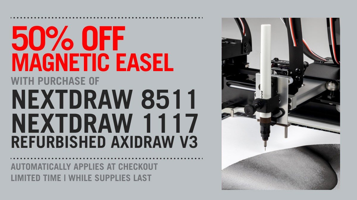 bantamtools.com

To celebrate the launch of our updated site and the latest issue of Machine Arts Magazine, we’re kicking off a Sweet Summer Sale: Get 50% off the Magnetic Easel with any NextDraw or Refurbished AxiDraw V3. 

Plus, every writing &amp; drawing machine ships