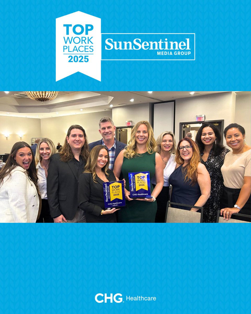 We’re proud to share that CHG Healthcare has been recognized with the Top Workplaces Sun Sentinel Media Group award! 🎉 This honor reflects the dedication of our amazing team. Learn why CHG stands out: ow.ly/SO0p50VRijS 

#TopWorkplaces #CHGHealthcare #SunSentinel