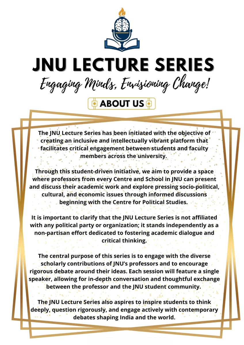 Mohammad Siddique JNU (@mohdsiddiquejnu) on Twitter photo On 9th May along with my friends Avik, Shanil, and Sachin, I laid the foundation of the JNU LECTURE SERIES — a flagship, student-led academic initiative at Jawaharlal Nehru University (JNU).
Email ID - jnulectureseries@gmail.com
WhatsApp - chat.whatsapp.com/EMrZKDtGgzl4l9… On 9th May along with my friends Avik, Shanil, and Sachin, I laid the foundation of the JNU LECTURE SERIES — a flagship, student-led academic initiative at Jawaharlal Nehru University (JNU).
Email ID - jnulectureseries@gmail.com
WhatsApp - chat.whatsapp.com/EMrZKDtGgzl4l9…