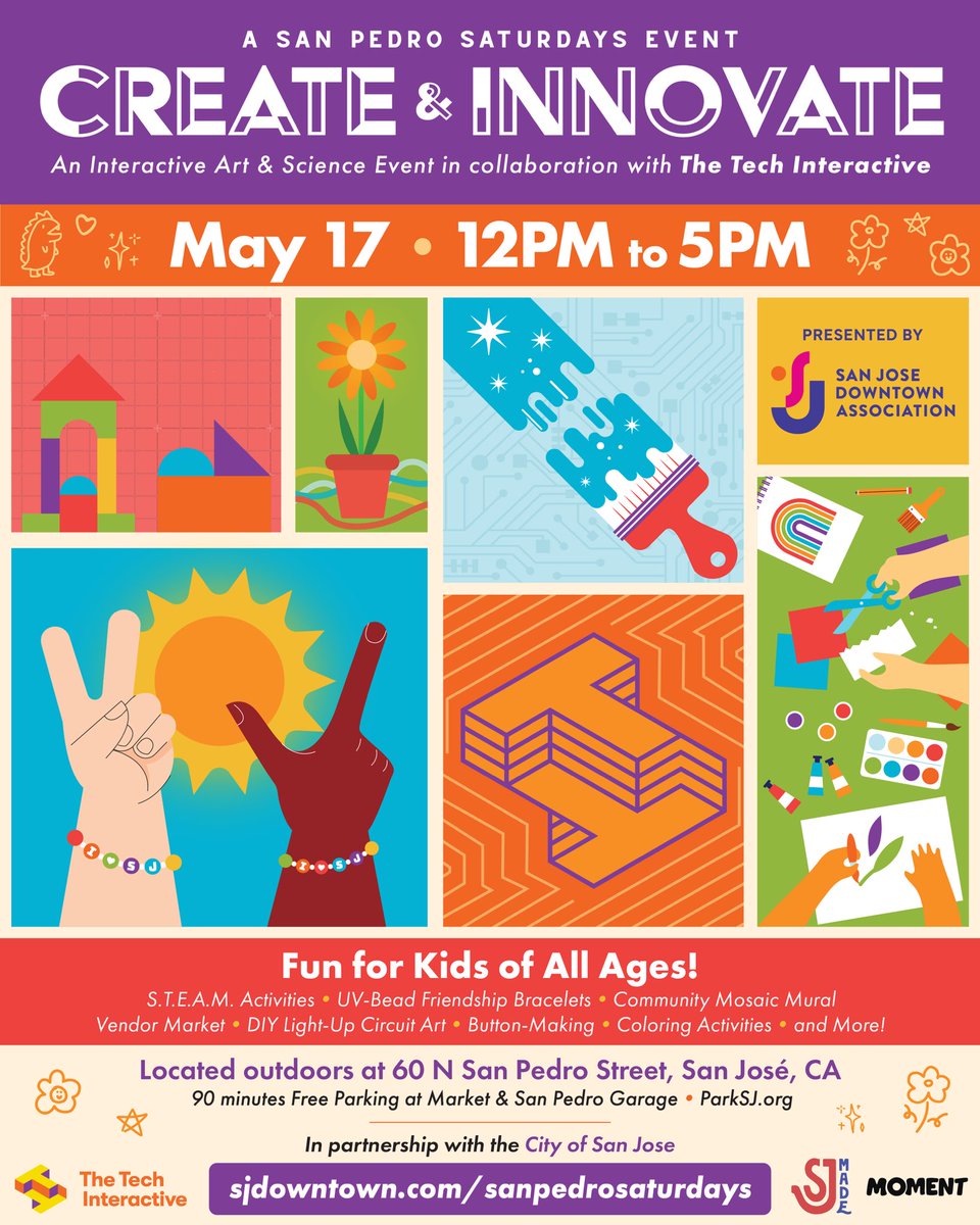🤖🧬 San Pedro Saturdays Create &amp; Innovate event is this Saturday, May 17 from 12 - 5pm! As usual, admission is free.

👉 View more info at sjdowntown.com/sanpedrosaturd… or sanjosemade.com