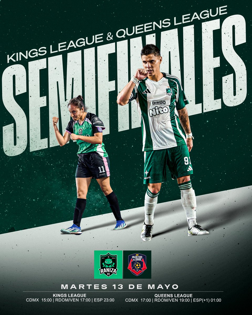 ¡MARTES DE SEMIFINALES! ¡MARTES DE PLAYOFFS! 🐸

KINGS LEAGUE 3:00PM 🇲🇽 QUEENS LEAGUE 5:00PM 🇲🇽

#PuraRanizaCabrones #QueensLeague #KingsLeague