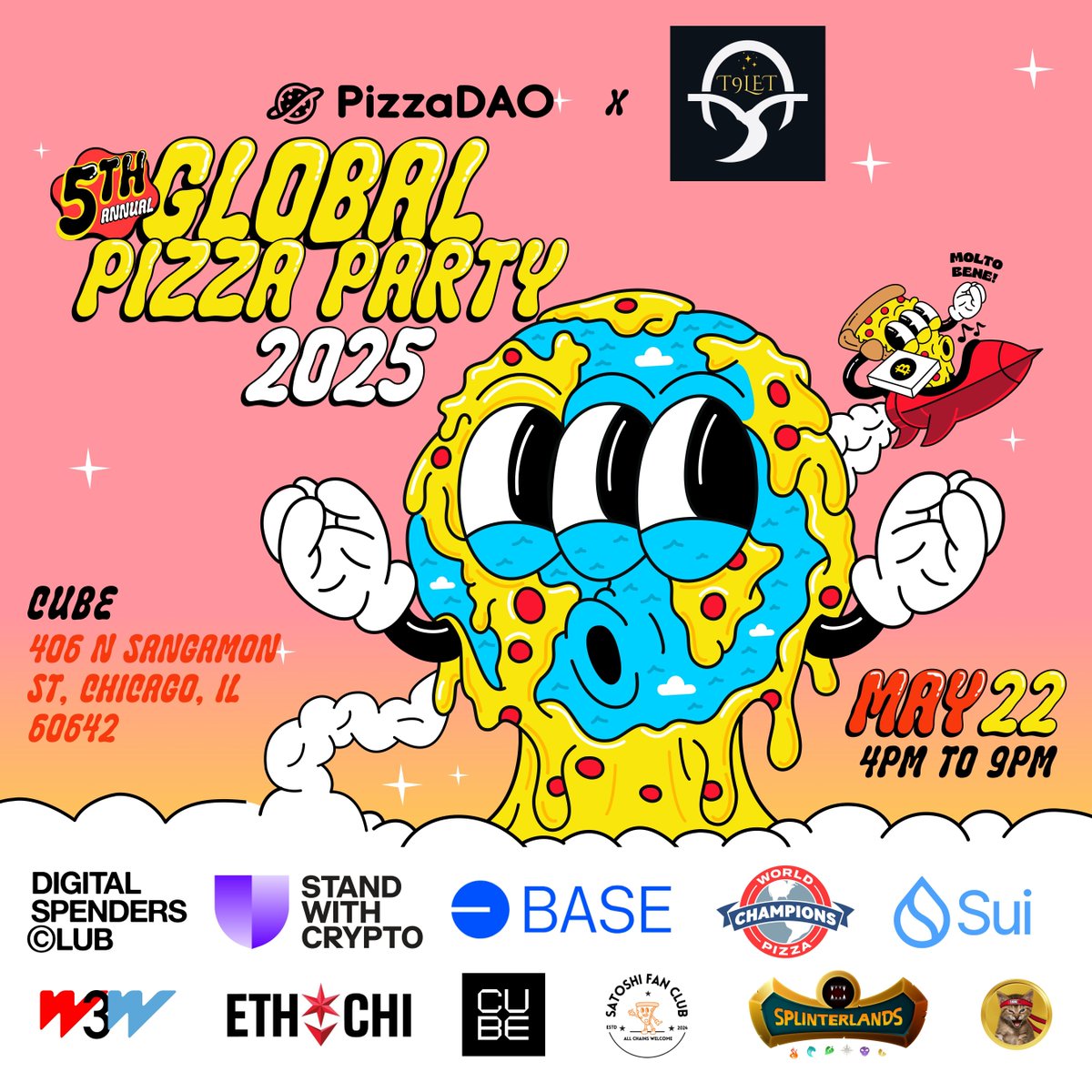 ETHChicago (@0xethchicago) on Twitter photo 🍕<a href="/pizza_dao/">PizzaDAO.eth 🍕🏴☠️</a> 5th Annual Global Pizza Party - Chicago is HERE!
Let us gather on May 22 <a href="/cubexch/">CUBE</a> for free pizza, good vibes, and great convos about the open web & onchain community.
Hosted by: <a href="/PdxNova/">Alex Nova</a> <a href="/t9let/">Tiara Nicole</a> @alecorbella_ & Mabel Oza
RSVP now: app.unlock-protocol.com/event/global-p… 🍕<a href="/pizza_dao/">PizzaDAO.eth 🍕🏴☠️</a> 5th Annual Global Pizza Party - Chicago is HERE!
Let us gather on May 22 <a href="/cubexch/">CUBE</a> for free pizza, good vibes, and great convos about the open web & onchain community.
Hosted by: <a href="/PdxNova/">Alex Nova</a> <a href="/t9let/">Tiara Nicole</a> @alecorbella_ & Mabel Oza
RSVP now: app.unlock-protocol.com/event/global-p…