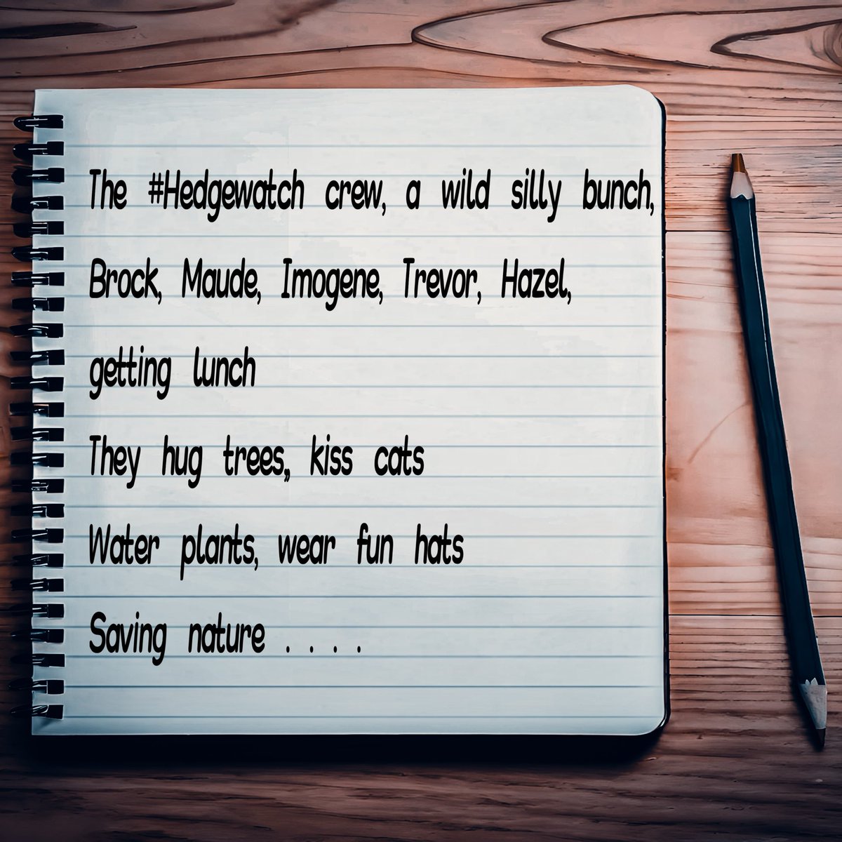 Good evening #Hedgewatch ers! Brock and the crew are having a little fun before heading off to bed.  It’s #NationalLimerickDay so they’re trying their paws at a few rhymes…without much luck!
If you’re heading out, pop by all suggestions welcome!