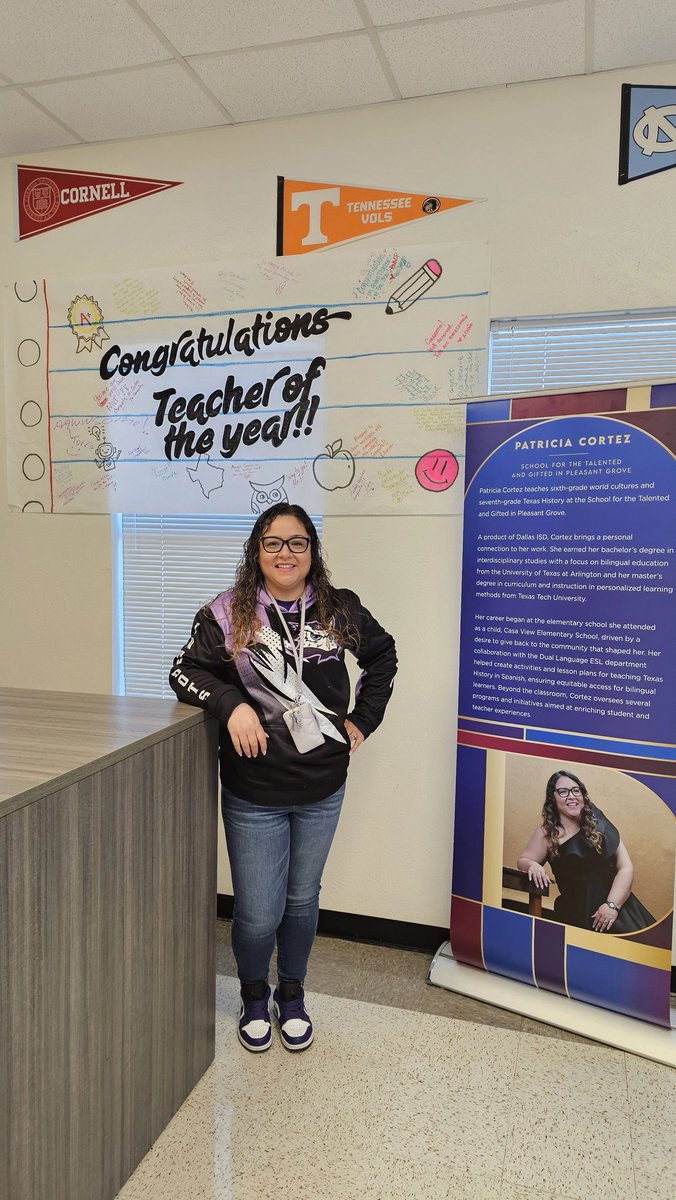 Mrs_Cortez12's tweet image. After a busy week presenting at the #VEXEducatorsConference and cheering on my kiddos at #VEXWorlds, I came back to campus to this amazing surprise! My Teacher of the Year poster from the #2025SOD event, a heartfelt banner full of sweet notes from my colleagues, goodies and so…