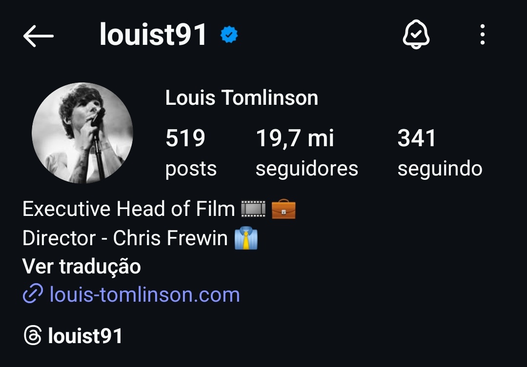 LouisStanBr's tweet photo. 📌 | Louis mudou novamente sua bio do Instagram, agora para: 

“Chefe executivo de cinema 🎞️💼 Diretor - Chris Frewin 👔”. https://t.co/X67Mw61Ung