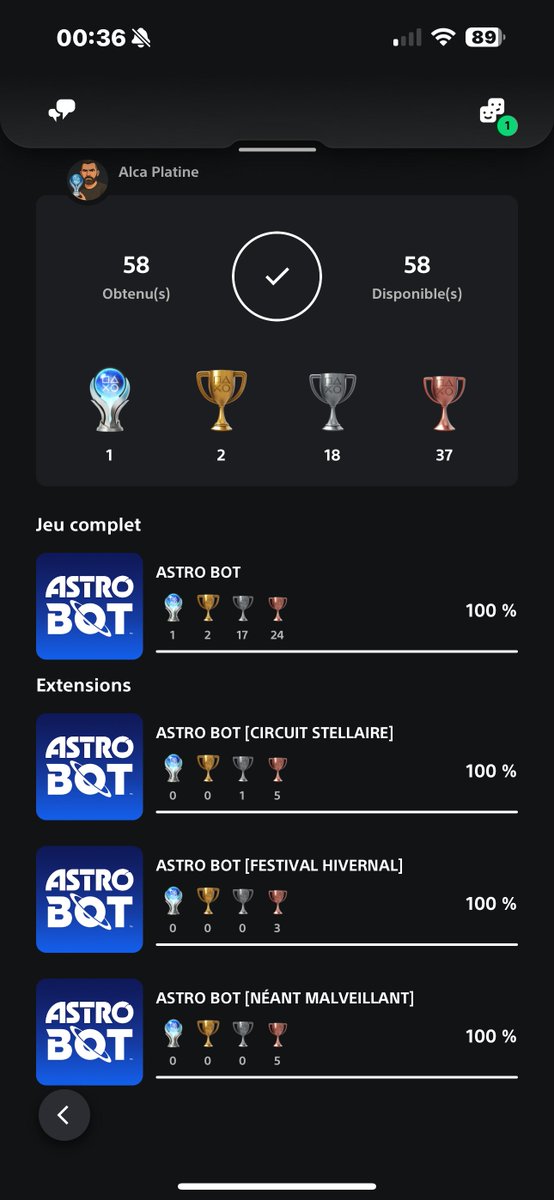 C'est avec le #platine obtenu que l'épisode 2 de la première saison de Road to Platine sur #astrobot ce termine. Platine n°2 de ce nouveau compte.