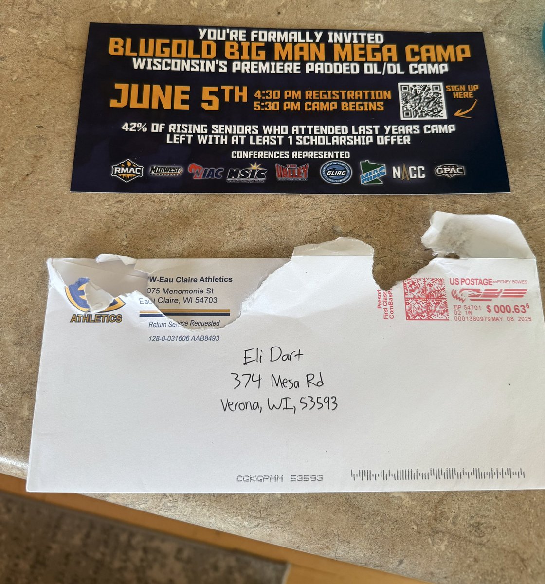 Eli Dart (@dart_eli) on Twitter photo Thank you so much <a href="/CoachE_Blugolds/">Rob Erickson</a> and <a href="/UWECFootball/">Blugold Football</a> for the letter camp invite!!! I will for sure be coming down to Eau Claire!!
<a href="/CatsCoachRiley/">Andrew Riley 🏈</a>
<a href="/VeronaWildcatFB/">Verona Area Wildcat Football</a> Thank you so much <a href="/CoachE_Blugolds/">Rob Erickson</a> and <a href="/UWECFootball/">Blugold Football</a> for the letter camp invite!!! I will for sure be coming down to Eau Claire!!
<a href="/CatsCoachRiley/">Andrew Riley 🏈</a>
<a href="/VeronaWildcatFB/">Verona Area Wildcat Football</a>