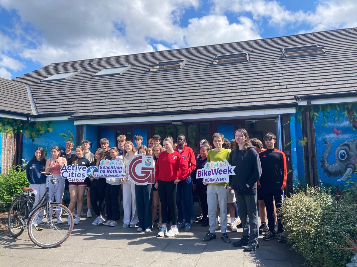 Col_Iognaid_SJ's tweet photo. The TYs took part in a cycling tour for #BikeWeek2025 today.
They had a lovely tour through Galway City, University of Galway and Dangan…ending up at St. Joseph’s Special School for a treat.
#JesTY https://t.co/BYT0YTn1Kk