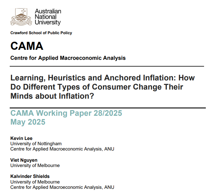 ANU CAMA (@camacroanalysis) on Twitter photo Ever wonder how people figure out what’s happening with inflation? 🤔💸
This CAMA working paper looks at how different consumers learn and update their views as new info rolls in.
🔗 bit.ly/43gqGlX
#inflation #macroeconomics
<a href="/ANUCrawford/">ANU Crawford School of Public Policy</a> <a href="/Uon_BN/">University of Nottingham Business Network</a> <a href="/BusEcoNews/">Business & Economics UniMelb</a> Ever wonder how people figure out what’s happening with inflation? 🤔💸
This CAMA working paper looks at how different consumers learn and update their views as new info rolls in.
🔗 bit.ly/43gqGlX
#inflation #macroeconomics
<a href="/ANUCrawford/">ANU Crawford School of Public Policy</a> <a href="/Uon_BN/">University of Nottingham Business Network</a> <a href="/BusEcoNews/">Business & Economics UniMelb</a>