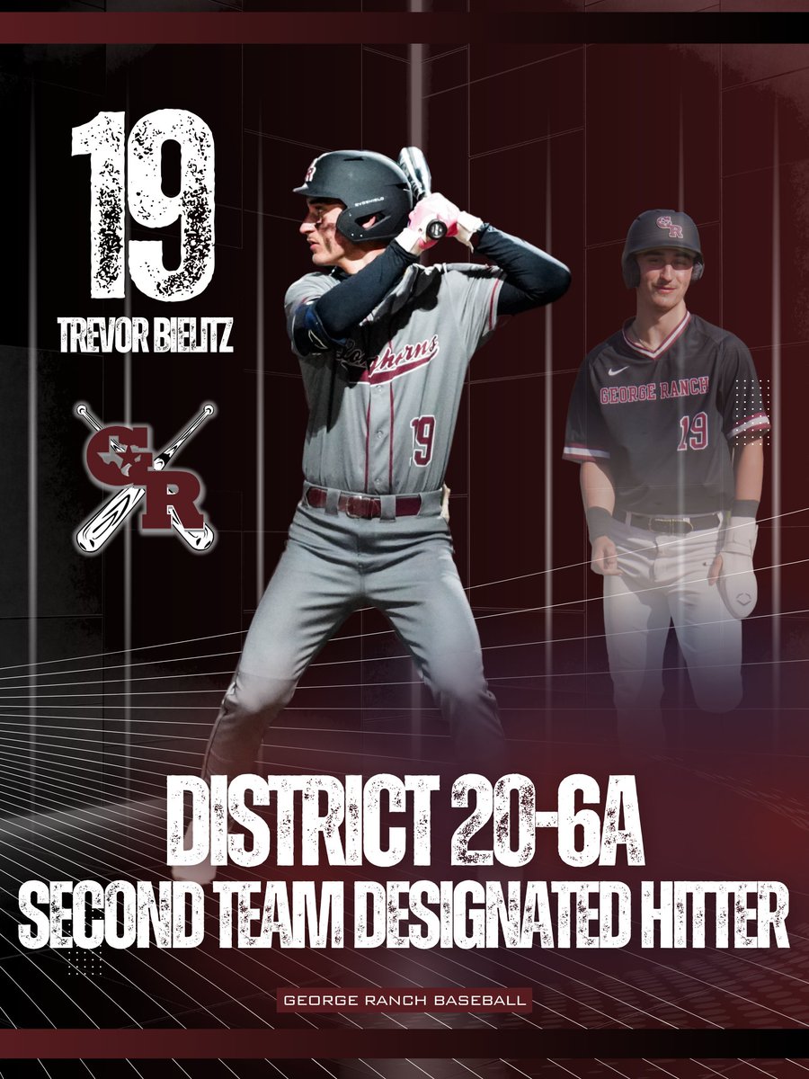 Congratulations, <a href="/trevor13bielitz/">Trevor Bielitz</a>, oni being named District 20-6A Second Team Designated Hitter!

<a href="/pinkpatterson/">Heather Patterson</a> <a href="/GRHSABC2/">George Ranch High School Athletic Booster Club</a>