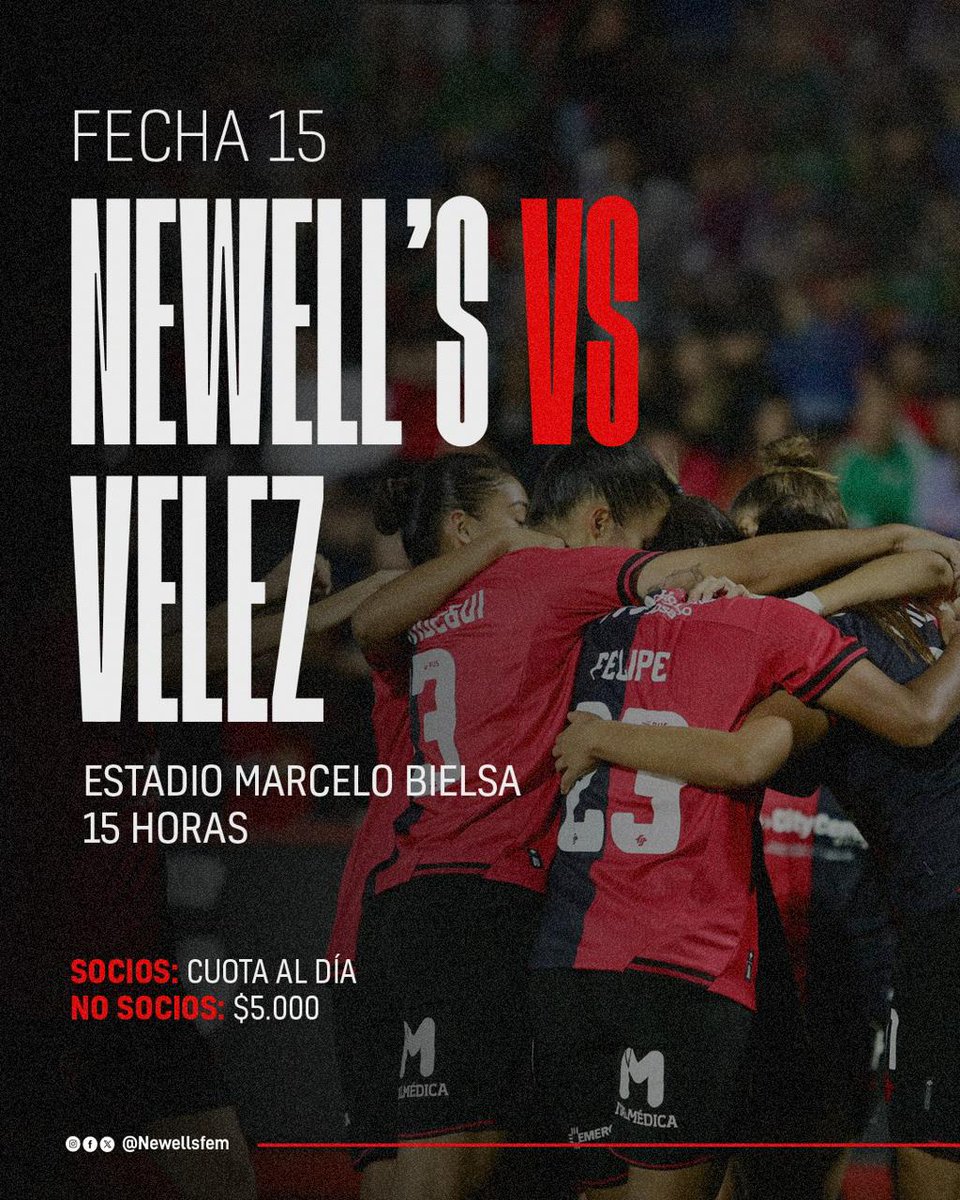 PARA ESTAR MÁS CERCA ✅🙌🏻

Mañana a las 15 h, recibimos a Vélez en el Coloso.
A falta de 2 fechas, vamos por tres puntos clave rumbo al título 🏆

📝 newellsoldboys.com.ar/newells-va-por…

🎟 Entrada:
Socios con cuota al día
No socios: $5000

¡Los esperamos para alentar a las Gloriosas!️ ❤️🖤