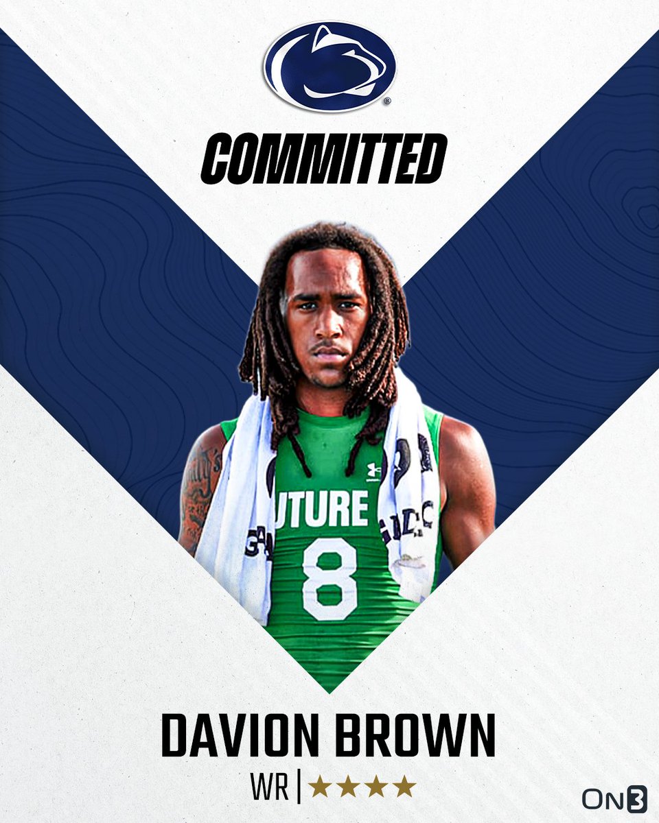 On3 Recruits (@on3recruits) on Twitter photo 🚨BREAKING🚨 4-star WR Davion Brown has committed to Penn State🦁
More from <a href="/GregPickel/">Greg Pickel</a>: on3.com/teams/penn-sta… 🚨BREAKING🚨 4-star WR Davion Brown has committed to Penn State🦁
More from <a href="/GregPickel/">Greg Pickel</a>: on3.com/teams/penn-sta…