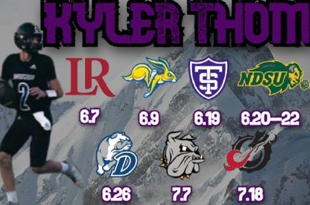 Kyler Thom (@thomkyler) on Twitter photo Excited for camp season to start! Thank you to all of the coaches who invited me to compete! <a href="/LakersFootball1/">Lakers Football</a> <a href="/CoachSchrenk/">James Schrenk</a> <a href="/612Qs/">612 Quarterbacks</a> Excited for camp season to start! Thank you to all of the coaches who invited me to compete! <a href="/LakersFootball1/">Lakers Football</a> <a href="/CoachSchrenk/">James Schrenk</a> <a href="/612Qs/">612 Quarterbacks</a>