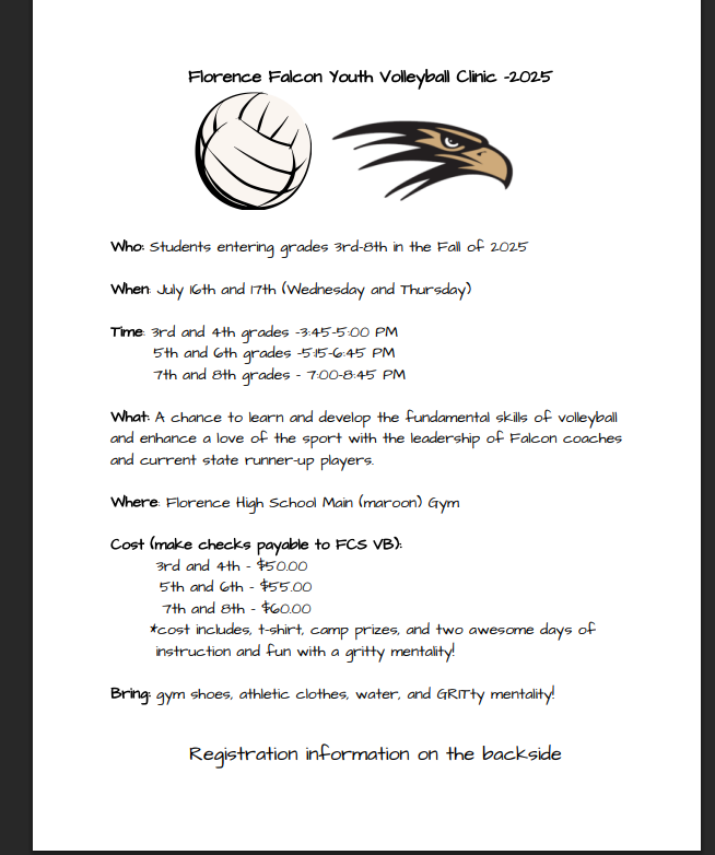 fcs_activities's tweet photo. Lady Falcon Volleyball Kids' Camp Flyer https://t.co/6qshcjzjiz