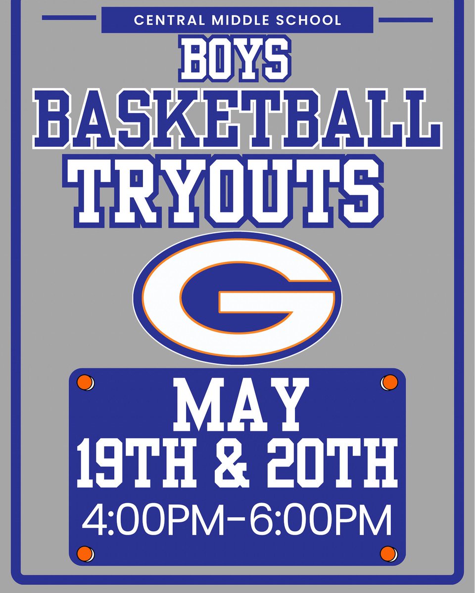 🚨🚨IT’S TRYOUT TIME🚨🚨

Gulfport Central Middle School will have basketball tryouts for all upcoming 6th and 7th grade boys next Monday and Tuesday, May 19th and 20th.
