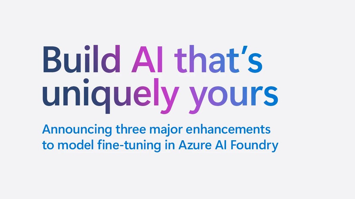 📢 Announcing new Reinforcement Fine-Tuning capabilities with the o4-mini model, Supervised Fine-Tuning for GPT-4.1-nano and Llama 4 Scout in Azure AI Foundry. These updates enhance AI's reasoning abilities and precision in adapting to new domains: msft.it/6018Sklu6