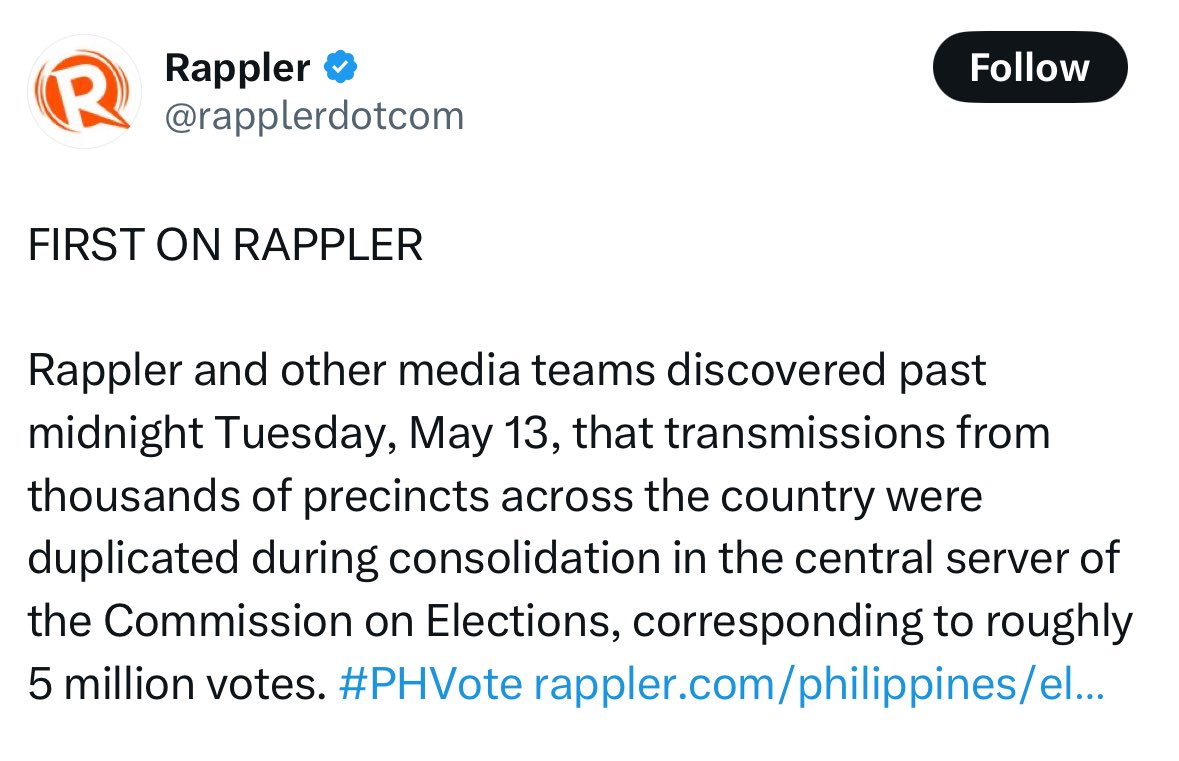 <a href="/ABSCBNNews/">ABS-CBN News</a> <a href="/COMELEC/">COMELEC</a> Guys eto ang TAMANG SAGOT. Nagkaroon ng duplicates, kaya nung tinanggal ang duplicates bumaba. Jusko tong commissioner mali-mali ang pang-ja-justify kaya napagkakamalang nandaraya eh. Lols. Di ata sya updated sa issues. :D 

#Halalan2025 #elections2025