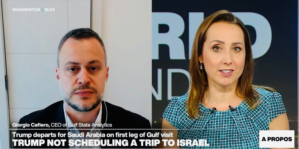 GulfStateAnalyt's tweet image. Earlier today our CEO @GiorgioCafiero spoke to @France24_en’s @Sharon_Gaffney about #Trump’s Gulf tour.
