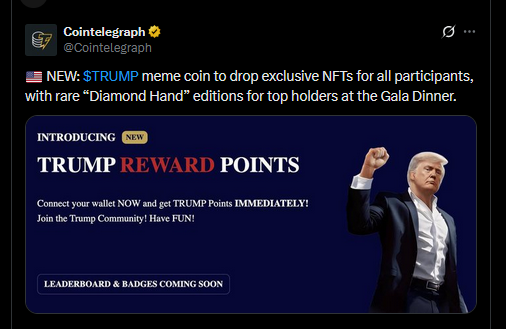 solangelimablog's tweet photo. 🧠 $TRUMP loyalty meta loading...
Badge up with “Early Bird”, “Whale”, “Time Keeper” — just for showing up & holding. 🏅

NFT marketplace teaser got pulled 👀
Is something bigger coming? Probably.
Farm points now before it’s too late.
🔗 https://t.co/ReV9hpi8Me

#TRUMP #memecoin #crypto