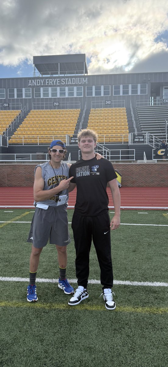 Brooks Kightlinger (@kightlingerbrks) on Twitter photo Thank you Coach Conley and <a href="/CentreFootball/">Centre College Football</a> for the great campus and spring practice visit!
<a href="/OldhamcoSports/">OldhamCountySports</a> <a href="/OldhamFootball/">Oldham County Football</a> <a href="/OldhamEraSports/">Oldham Era Sports</a> Thank you Coach Conley and <a href="/CentreFootball/">Centre College Football</a> for the great campus and spring practice visit!
<a href="/OldhamcoSports/">OldhamCountySports</a> <a href="/OldhamFootball/">Oldham County Football</a> <a href="/OldhamEraSports/">Oldham Era Sports</a>