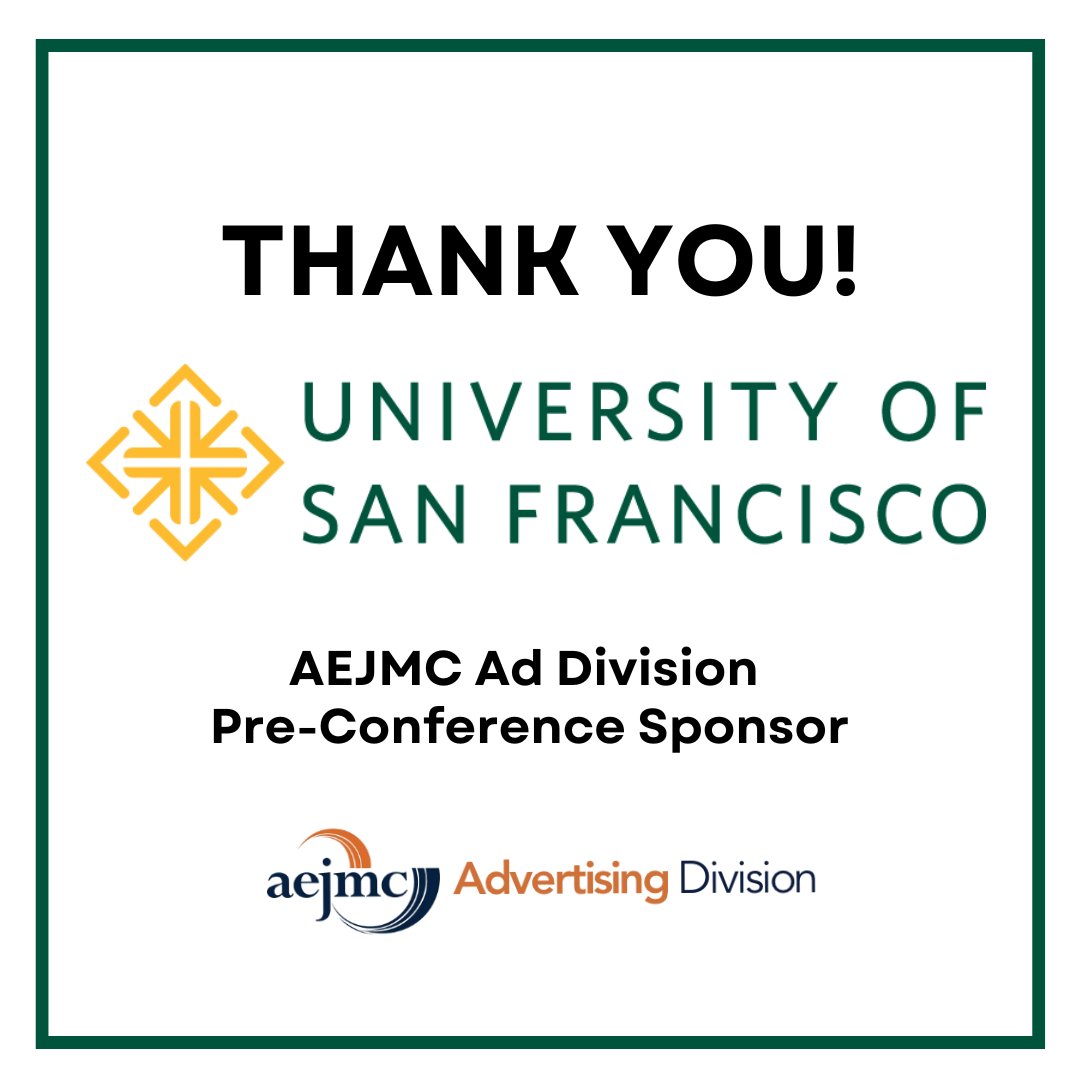 AEJMC Advertising Division (@aejmcaddivision) on Twitter photo We’re beyond excited to have <a href="/usfca/">University of San Francisco</a> as a sponsor for our upcoming AEJMC Ad Division pre-conference: Advertising Creativity and AI!
Let’s make this an incredible event together! 🌟
🎉 Details here: community.aejmc.org/advertisingdiv…
#AEJMC2025 We’re beyond excited to have <a href="/usfca/">University of San Francisco</a> as a sponsor for our upcoming AEJMC Ad Division pre-conference: Advertising Creativity and AI!
Let’s make this an incredible event together! 🌟
🎉 Details here: community.aejmc.org/advertisingdiv…
#AEJMC2025
