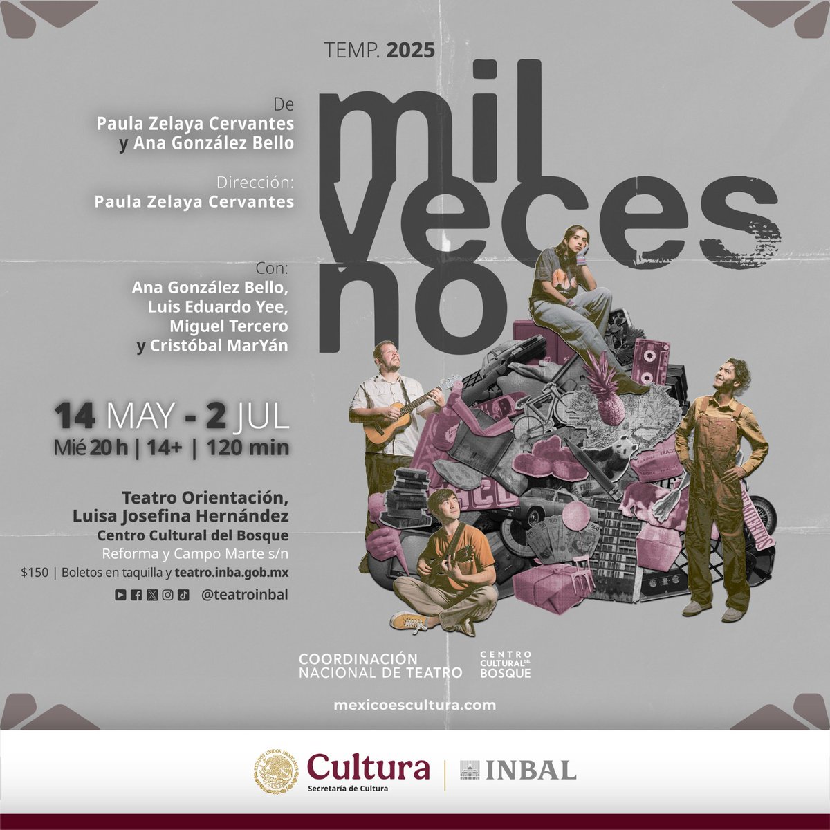 Dirigida por Paula Zelaya Cervantes e interpretada por Ana González Bello, Luis Eduardo Yee, Miguel Tercero y Cristóbal Maryán, la puesta en escena "Mil veces no" plantea una reflexión en torno a la reconstrucción, la posibilidad de nuevos rumbos en la vida y la manera de elegir