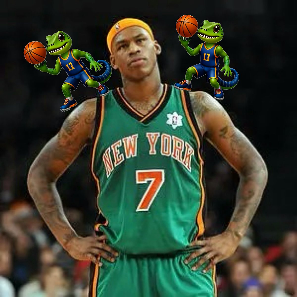 KileTshirt's tweet photo. Everyone pls like this picture of Al Harrington in the Knicks St Paddy’s day uniform with #LuckyLizards on him for some Knicks good luck, thank you, their fate is in your hands. https://t.co/cglrVJou6e