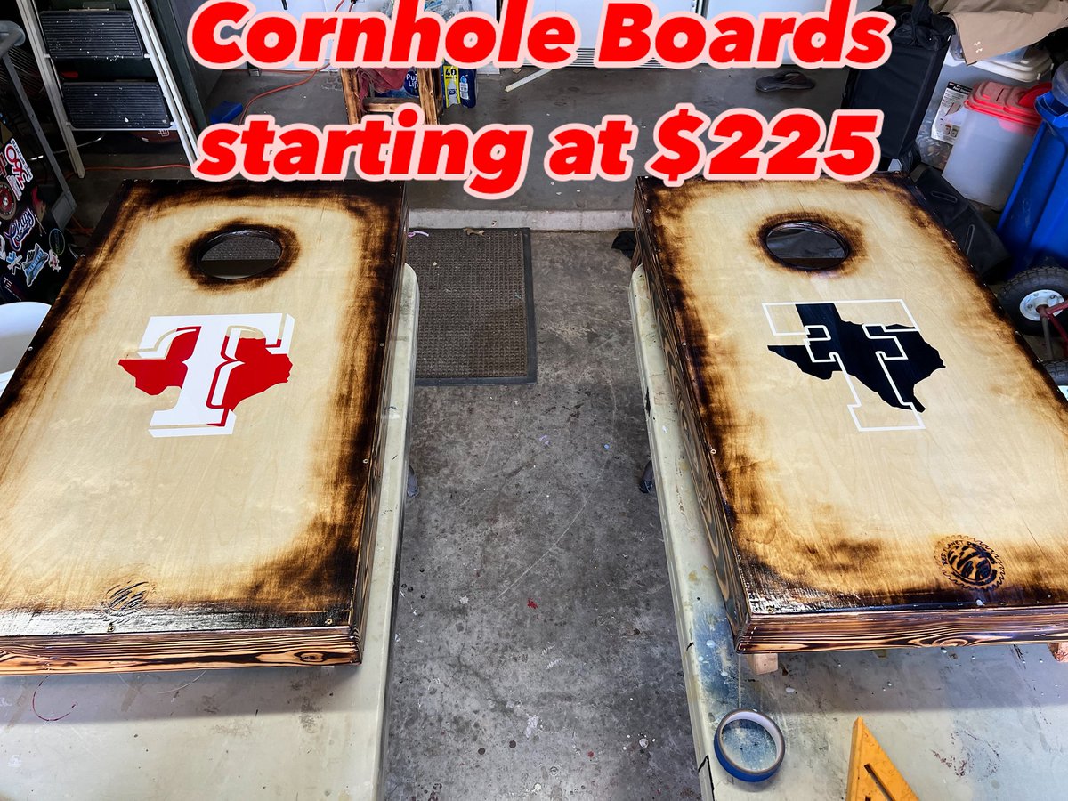 Cornhole boards 
Can customize designs to just about whatever you want 
Prices starting at $225