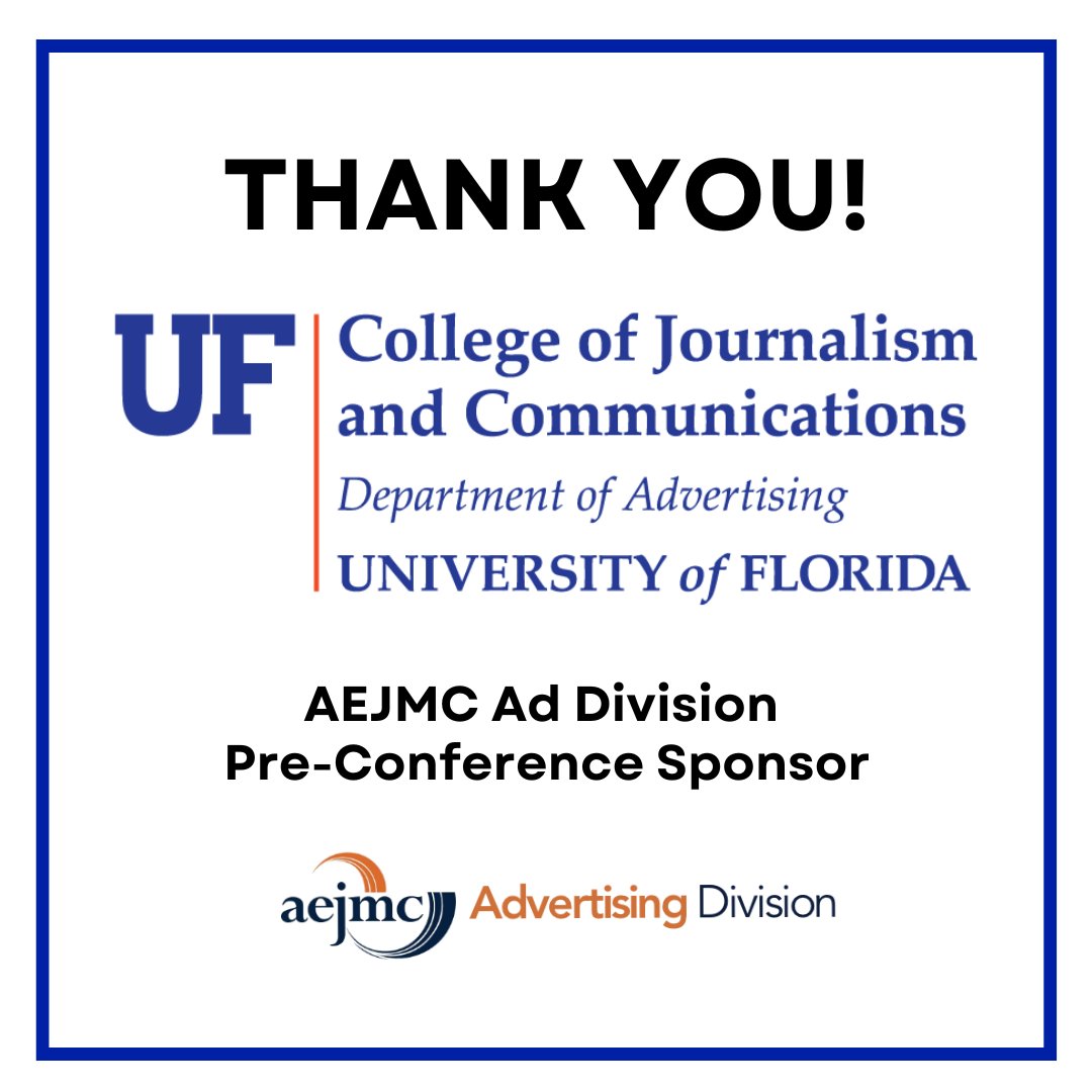 AEJMC Advertising Division (@aejmcaddivision) on Twitter photo Thank you, <a href="/UFJSchool/">UF College of Journalism and Communications</a>, for sponsoring our Advertising Creativity and AI teaching pre-conference. Your support and commitment to education make events like this possible!
Learn more: community.aejmc.org/advertisingdiv…
#AEJMC2025 Thank you, <a href="/UFJSchool/">UF College of Journalism and Communications</a>, for sponsoring our Advertising Creativity and AI teaching pre-conference. Your support and commitment to education make events like this possible!
Learn more: community.aejmc.org/advertisingdiv…
#AEJMC2025