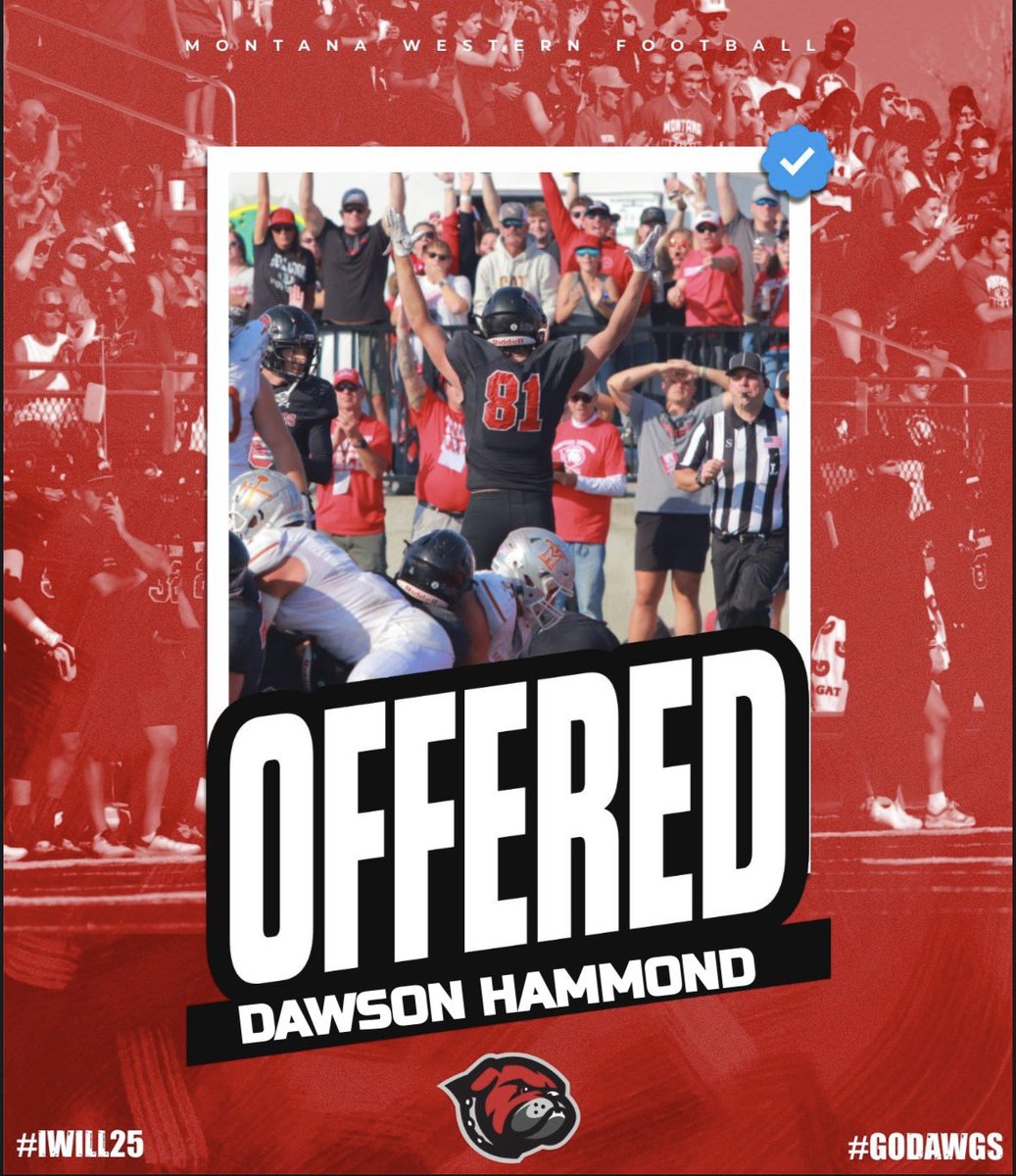 Dawson Hammond (@dawsonhammond4) on Twitter photo Blessed✝️
Thank you <a href="/Coach_Martello/">Riley Martello</a> for the great call and scholarship offer! I can’t be thankful enough to have received my 5th college football offer today. Cant wait to get down to Dillon and check out Western! 🐶🐶
#AGTG <a href="/UMWFootball/">University of Montana Western Football</a>
<a href="/CoachNourse_UMW/">Ryan Nourse</a> <a href="/CoachWant/">Coach Wantland</a> Blessed✝️
Thank you <a href="/Coach_Martello/">Riley Martello</a> for the great call and scholarship offer! I can’t be thankful enough to have received my 5th college football offer today. Cant wait to get down to Dillon and check out Western! 🐶🐶
#AGTG <a href="/UMWFootball/">University of Montana Western Football</a>
<a href="/CoachNourse_UMW/">Ryan Nourse</a> <a href="/CoachWant/">Coach Wantland</a>