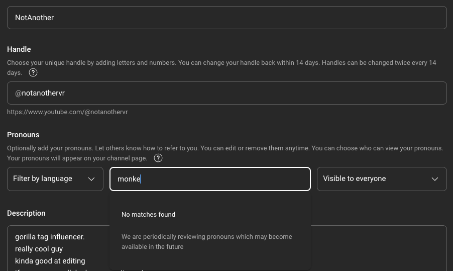 notanother___'s tweet image. YOUTUBE IS BEING WHATEVER YOU CALL IT IT WONT LET ME SET MY PRONOUNS I HATE YOU
(im kidding youtube please keep me in the all mighty algorithm)
