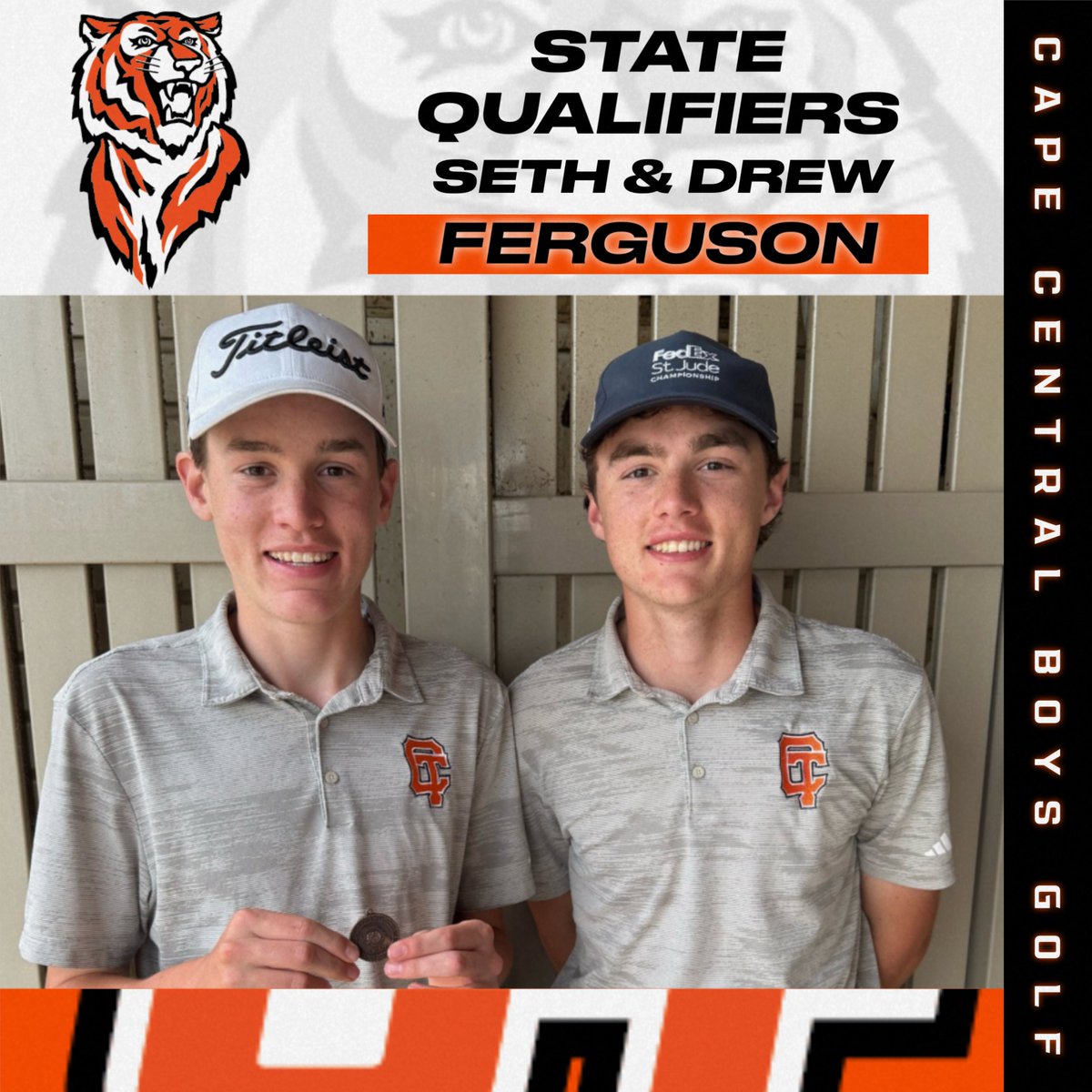 Congrats to Seth &amp; Drew Ferguson on qualifying for the State Golf meet today!! As a team the Tigers shot 330 which is the lowest district score in at least 8 years. The Tigers battled tough course conditions today! Seth was also an All-District Medalist! Congrats guys!!