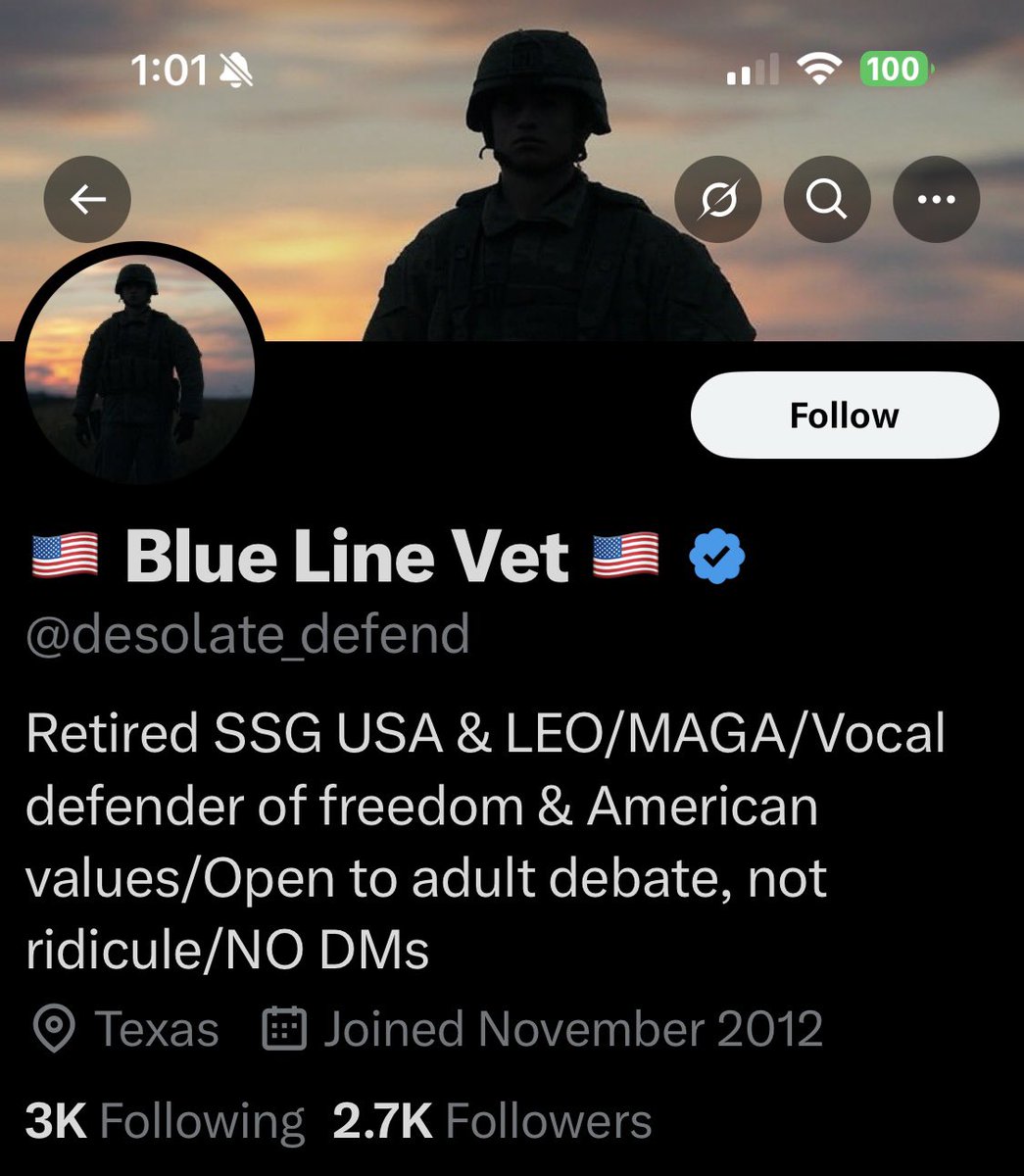 LynnHall268's tweet image. Please give @desolate_defend a follow and a repost or shoutout to show our gratitude for his service.

Retired SSG

Thank you for your service.  We appreciate you.

*These shoutouts are unsolicited and a show of gratitude and respect and are not a request for a follow back.…